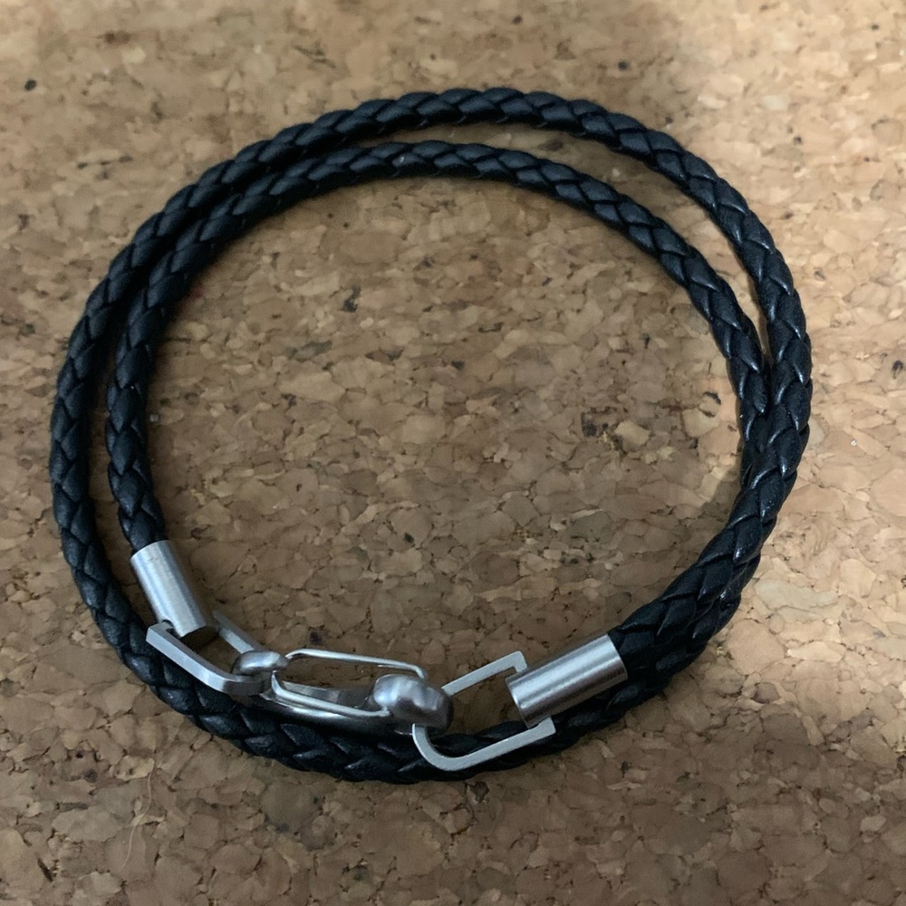 Ben Sherman Black Braided Leather and Stainless Steel Bracelet
